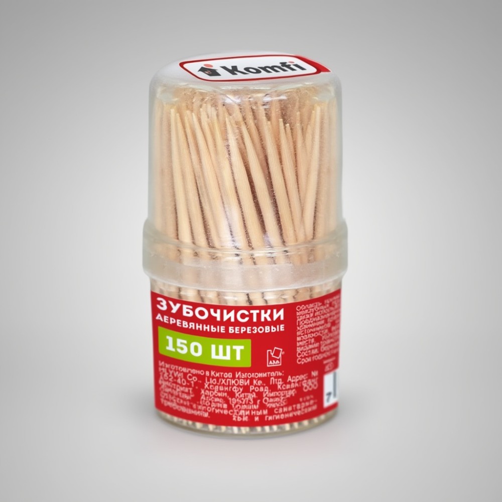 Зубочистки березовые по 150шт,  Komfi/120/10 KWN202D