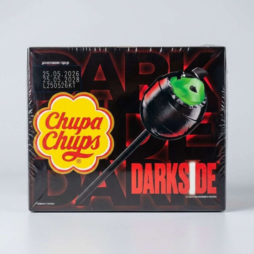 Карамель Чупа Чупс "Darkside Темная сторона со вк еживики с жев.резинкой со вк.яблока 15г_12*70шт