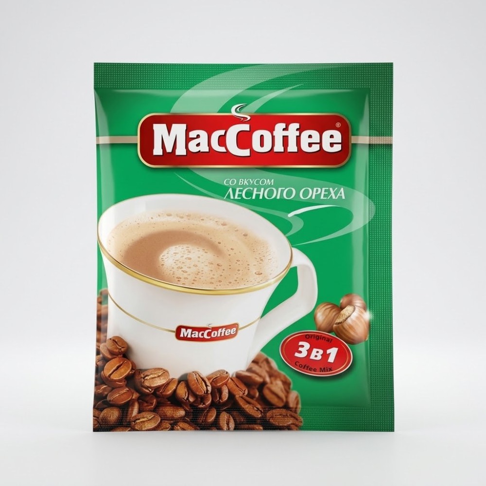 Напиток кофейный растворимый  т.з. "MacCoffee" со вкусом лесного ореха (3 в 1) м/уп 18г*25*10