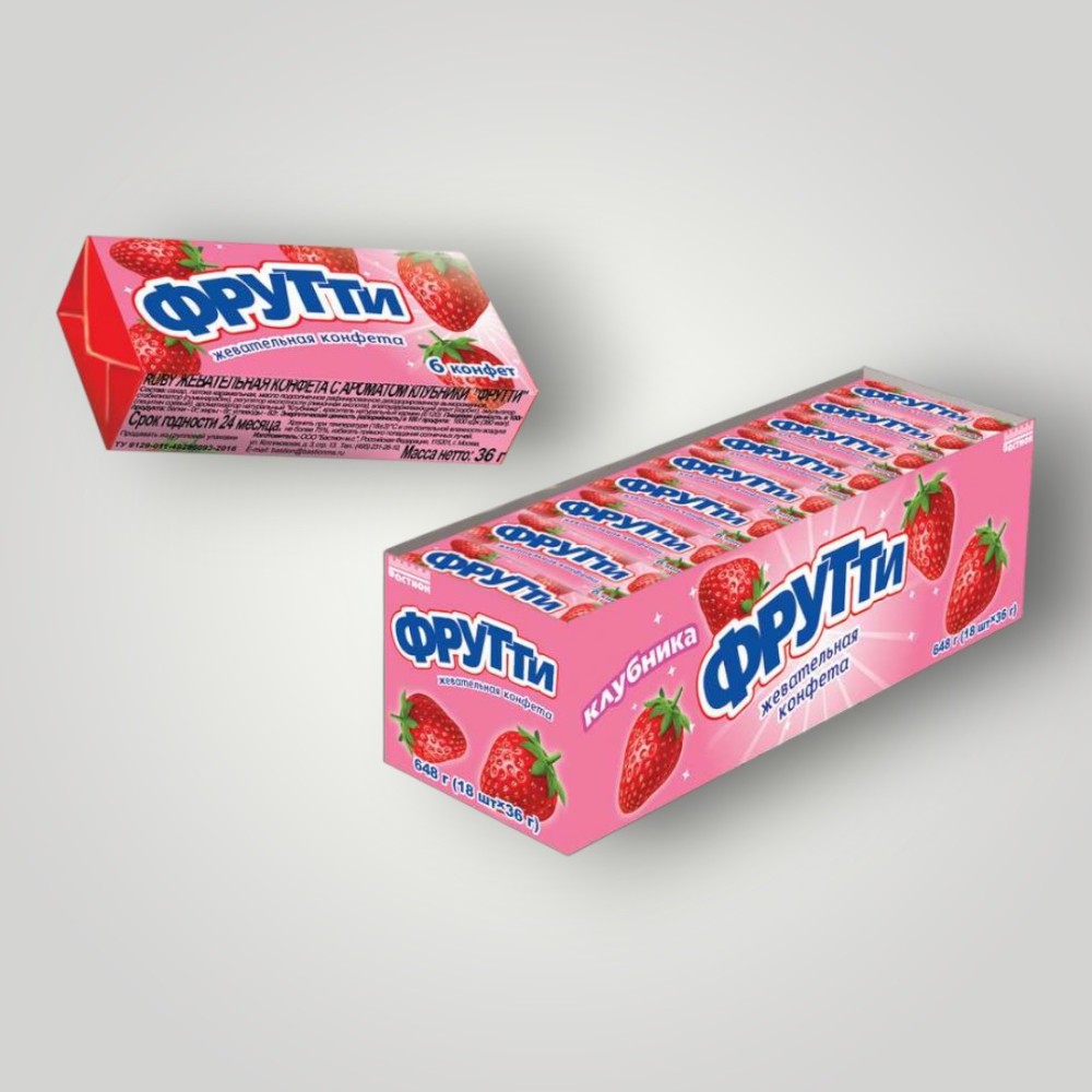 Жевательная конфета "Фрутти" с ароматом клубники 18*36г