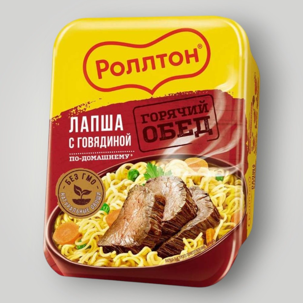 Изделия макаронные быстр пригот яичные лапша с говядиной по домашнему  "Роллтон"лоток 90г*24