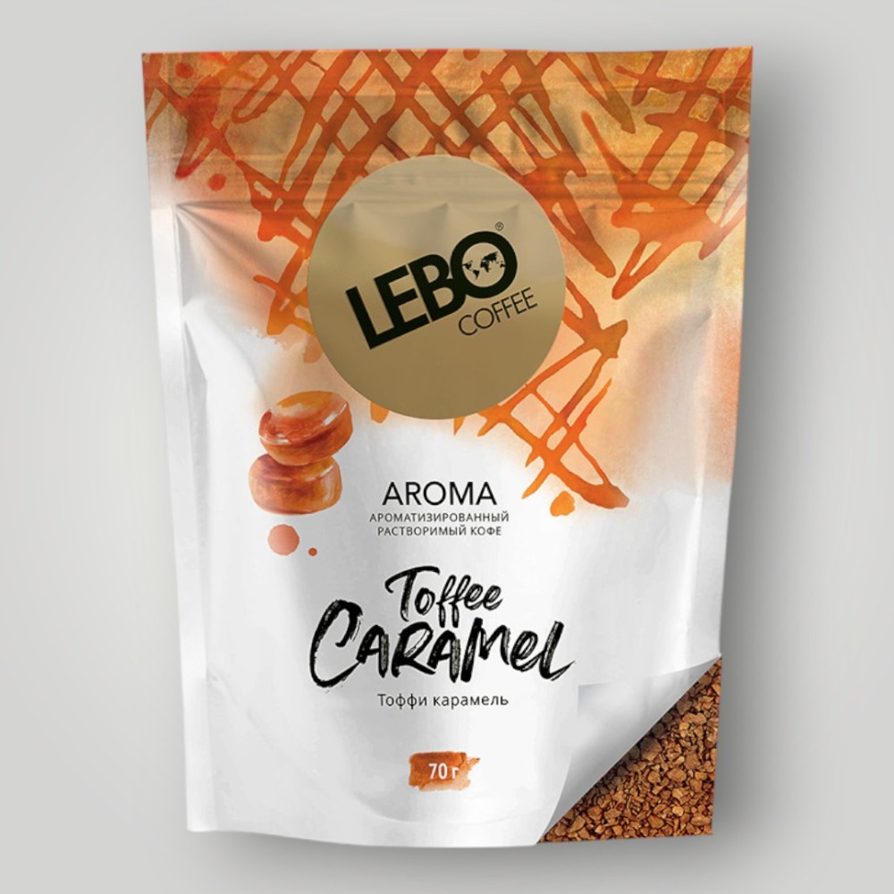 Кофе растворимый сублимированный с ароматом карамели "LEBO TOFFEE CARAMEL",  70г*12шт