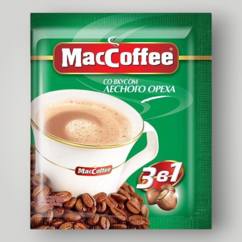 Напиток кофейный растворимый  т.з. "MacCoffee" со вкусом лесного ореха (3 в 1) м/уп 18г*25*20
