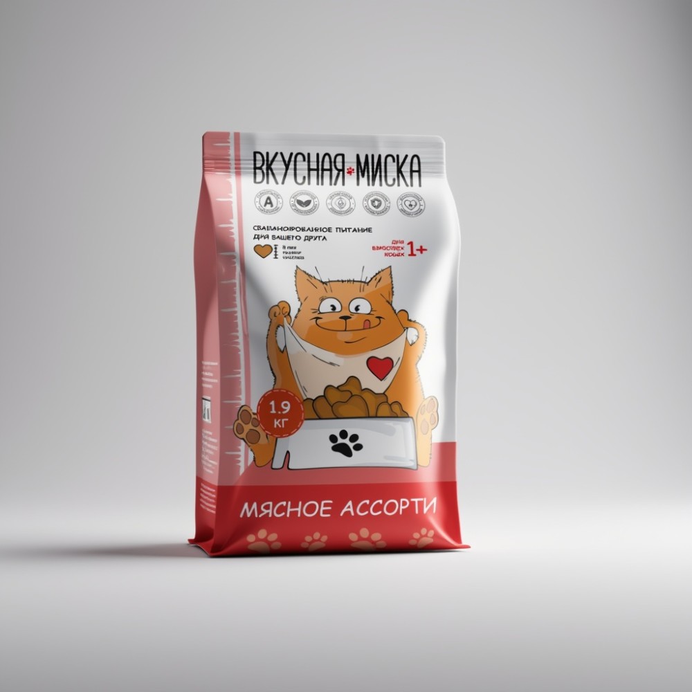 Корм для кошек сухой Мясное ассорти ТМ "Вкусная миска" 1, 9кг