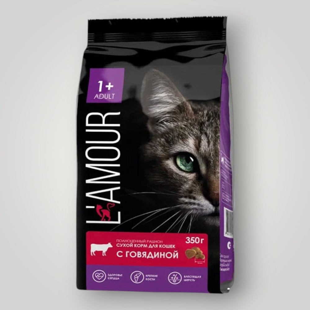 Корм для кошек сухой с Говядиной ТМ "L`amour" 350г*12шт