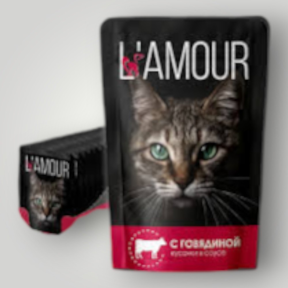 Корм конс. для кошек с Говядиной в соусе ТМ "L`AMOUR" (пауч-пакет) 75г*28шт