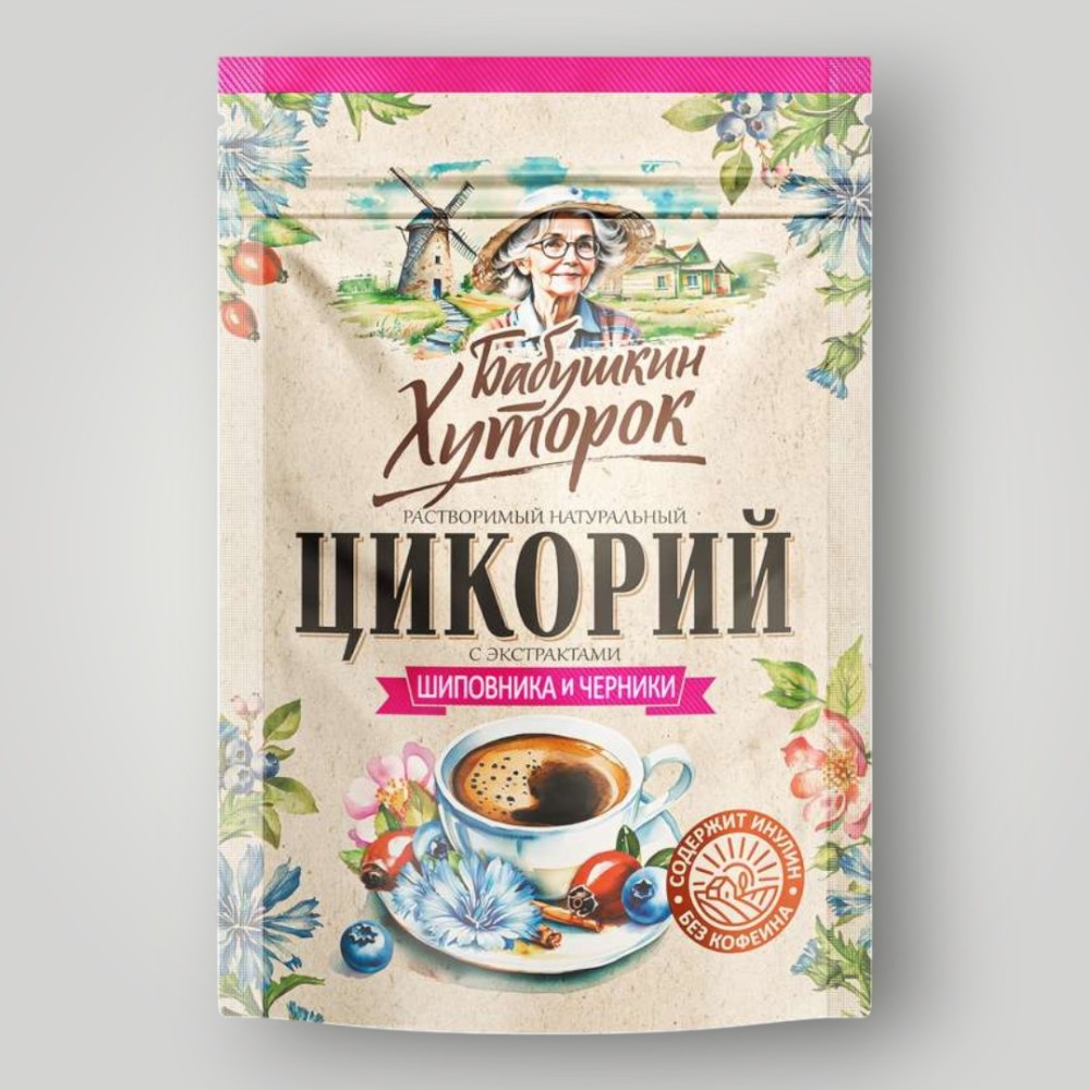 Цикорий порошок БАБУШКИН ХУТОРОК с черникой и шиповником ZIP 100г*12