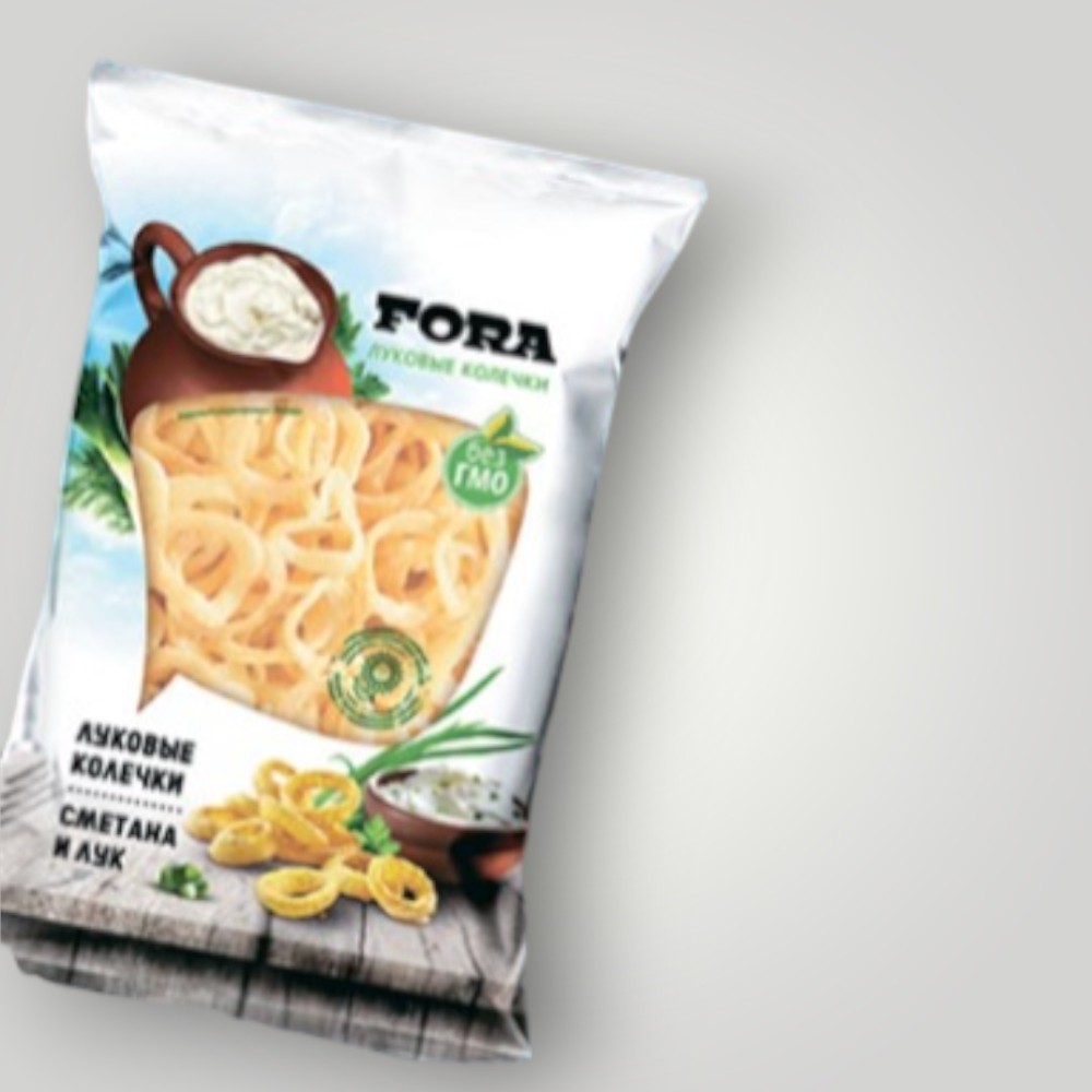 Чипсы картофельные "Луковые колечки "FORA" 150гр. со вкусом сметаны и молод. зелени *12