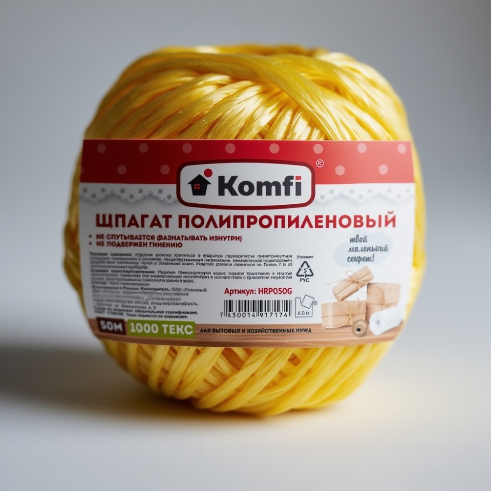Шпагат полипропилен. 50м 1000 Текс желтый Komfi/60 HRP050Y