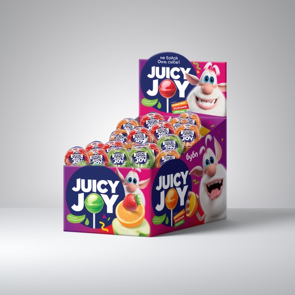 Карамель лед. на пал "JUICY JOY" со вк. клубника,  апельсин, яблоко (БУБА) . 100шт*11г